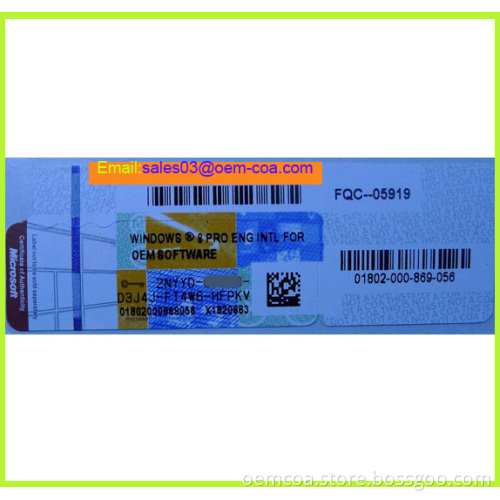 Windows 8 Professional Sticker COA Key Label